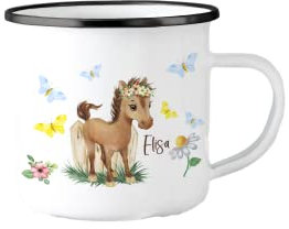 Tazza in Alluminio Smaltato Personalizzata – Con Teneri Animali e Nome – Idea Regalo Compleanno, Anniversario, San Valentino, Festa della Mamma o del Papà – Mug Vintage