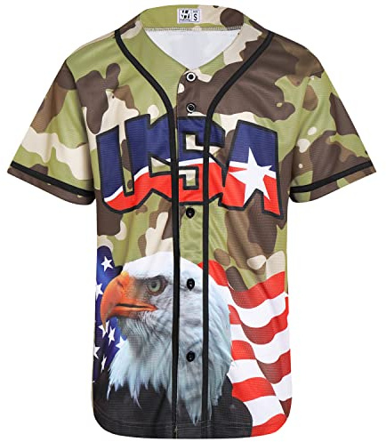 Pullonsy Mens Dad US Flag Baseball Jersey American Eagle 60s 70s 80s 90s 00s Pride Military Shirt Light Camo Jersey Size 3X-Large