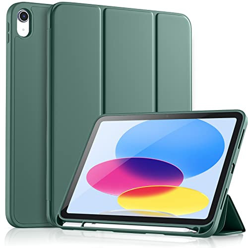 Vobafe Hülle Kompatibel mit iPad A16 11/10 Generation (Modell 2025/2022, 10,9/11 Zoll), Flexible TPU Rückseite, stoßfeste Schutzhülle mit stifthalter, Auto Schlafen/Wachen, Kiefern Grün