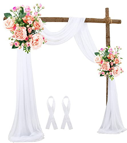 THATSRAD Querbehang Freihanddeko Chiffon Vorhang Hochzeit 70x550 cm Fensterdekoration Transparentem Voile Hochzeitsbogen Weiß Gardinen Tüll für Fotografie Party