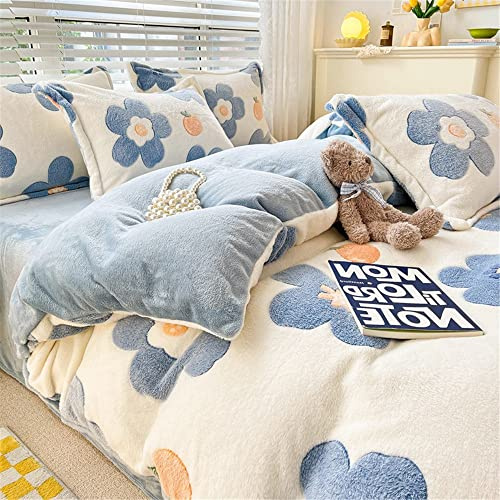 Morbuy Copripiumino in Flanella,Coperta Flanella con Chiusura Cerniera,Copriletto in Pile Invernale Caldo Super Morbido,Fiori Biancheria da Letto Singolo,Matrimoniale (150x200cm,Fiore d'arancio)