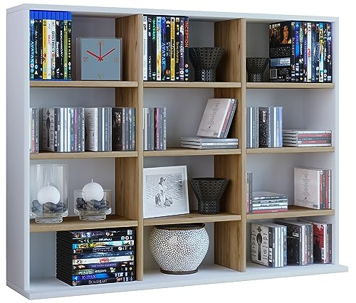 VCM Standregal 102x23x82 cm 12 Fächer Holzwerkstoff für CDs DVDs | Aufbewahrung für CDs, DVDs und Bücher - Wohnzimmer, Büro oder Flur - für Sammler und Musikliebhaber - offenes Fachregal