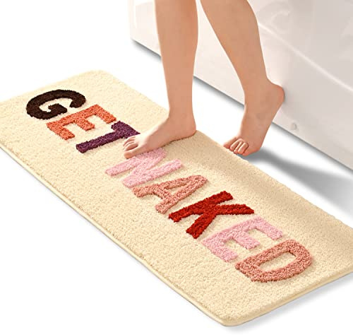 QJHOMO Beige Badezimmerteppich Bunt Badematte rutschfest Waschbar Badteppich Spaßig Badvorleger Weiche Mikrofaser Duschvorleger Absorbierende Badezimmer Teppich 45 x 120 cm