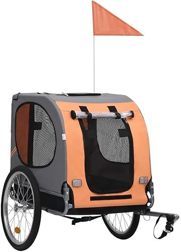 fahrrad anhänger Hunde-Fahrradanhänger Mit Stahlrahmen, Zusammenklappbarer Haustieranhänger Mit Sicherheitsleine, Reflektoren, Flagge, Schnellkupplung, For Kleine Und Mittelgroße Haustiere, Orange Und