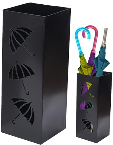 PW TOOLS Paragüero de Metal, Paragüero Cuadrado para Pasillo, 16x16x42 CM Paragüero Independiente, Paragüero para Exteriores, Cubo de Paraguas para Pasillo, Entrada, Hogar, Hotel