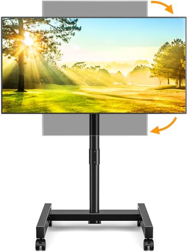 5Rcom Rollender TV-Ständer, mobiler TV-Wagen für 13-50 Zoll Flacher, gebogener Fernseher mit Neigung und Drehung, Hochformat zu Querformat, Höhenverstellbarer tragbarer TV-Ständer mit Rollen für