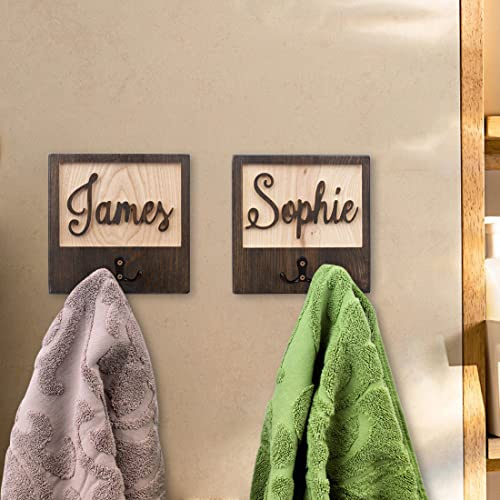 Collienght Personalisierte Handtuchhaken, Holz, Badezimmer, Wanddekoration, Badezimmer, Namenshaken, Kleiderhaken, Halter, Hundeleine, Schlüsselhalter, Halter (Badezimmer-Aufhänger, 2 Stück)