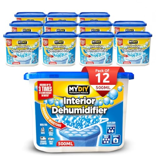 Dehumidifiers Disposable 500ML x 12Pack - Moisture Absorber Dehumidifier for Home Condensation Remover Interior Dehumidifiers, Ideal for Damp & Mould in Home, Wardrobe & Basement