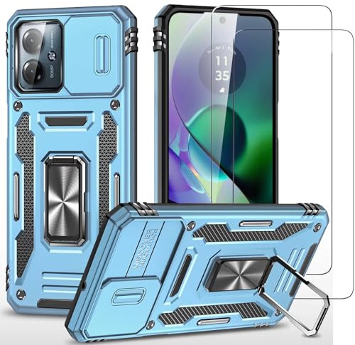 Jeelar ESONG Funda Protectora para Motorola Moto G54,con[2 Protector de Pantalla][Cubierta de Cámara Deslizante][Protección contra Caídas de Grado Militar][Soporte magnético para automóvil]-Azul