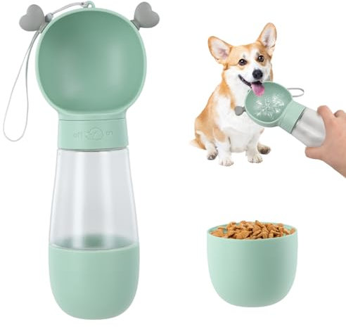 Bottiglia D'acqua da Viaggio per Cani, 350ml Borraccia Portatile, Dispenser Acqua a Prova di Perdite Con Mangiatoia da 200ml, Portatile per Cani e Gatti per Passeggiate
