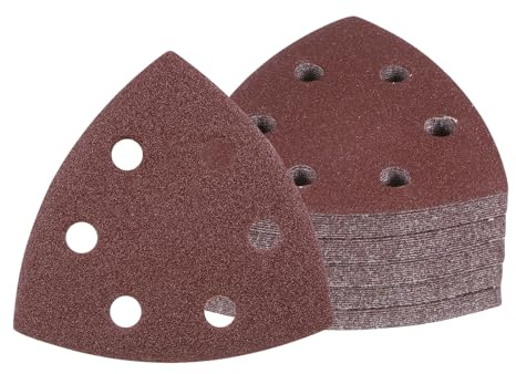 Kozelo 50 Feuilles de Papier de Verre pour Ponceuse à Souris - [120 Grains, 3-1/2] Patins de Ponçage Triangulaires à Boucle et Crochet Assortis | 6 Trous, Oxyde d'Aluminium