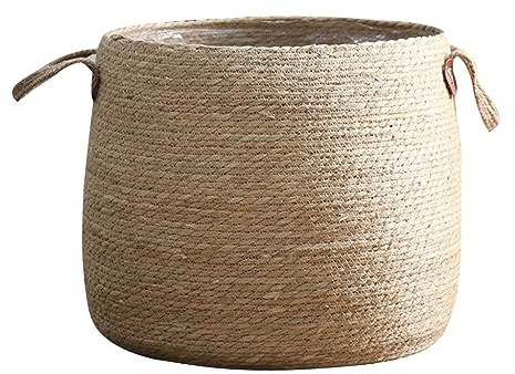 FUXIU Macetas grandes para plantas de exterior, cesta tejida con asa, cesta de flores para niña de flores para interiores y exteriores (L)