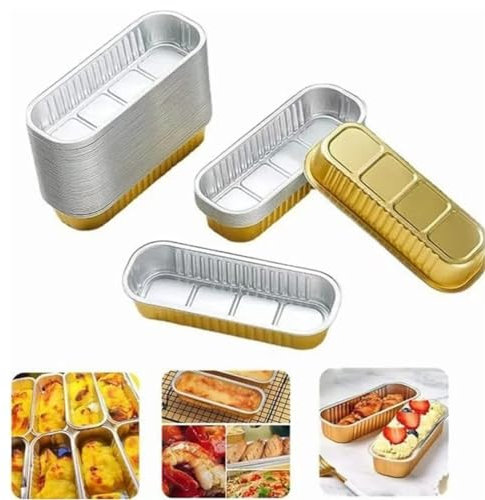 LRVTREC Scatola oblunga Dorata in Foglio di Alluminio Spesso, teglie USA e Getta in Foglio di Alluminio, teglie in Foglio di Alluminio, pirottini per Brownie per la casa, Feste, Picnic