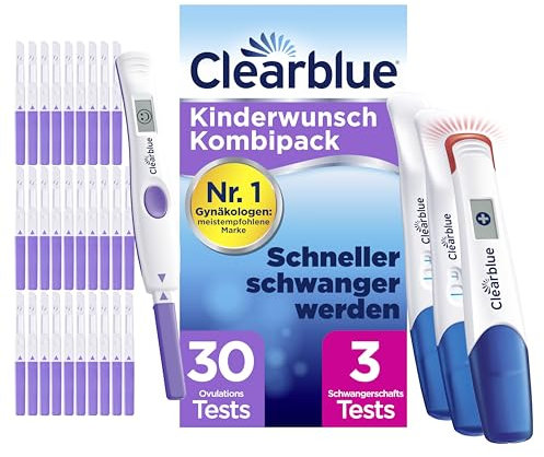 Clearblue Kinderwunsch Ovulationstest Kit, 30 Tests + 1 Digitale Halterung + 3 Triple-Check Schwangerschaftstest Frühtests für Ergebnisse 6 Tage früher, Pregnancy Test & Fruchtbarkeitstest für Frauen