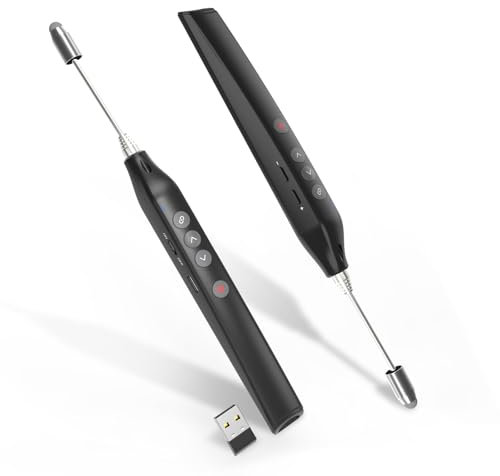 Präsentations-Clicker mit ausziehbarem Lehrer-Zeiger: Kabelloser Presenter-Board-Zeiger, wiederaufladbarer Powerpoint-Remote-Clicker mit Markierung/Lautstärkeregelung/Hyperlink