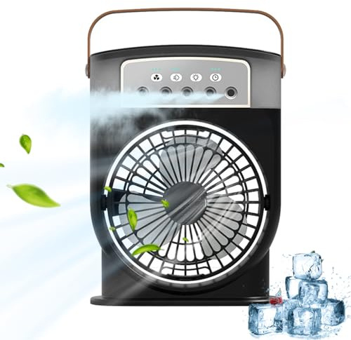 Ventilateur d'évaporation de refroidisseur d'air portable avec 3 ventilateurs de bureau à vitesse de vent Mini AC avec brume et lumière nocturne USB Humidificateur Refroidificateur Ventilateur de ref