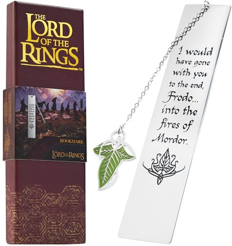 The Lord of the Rings Lesezeichen Metall, Buch Lesezeichen mit Zitat & Anhänger, Geschenke für Buchliebhaber (Silber mit Blatt)