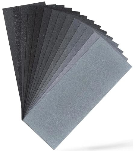 Fixinus Schleifpapier Set, 14 Stück Körnung von 400 bis 2000, Nass und Trocken, Profi Schleifpapier für Auto Holzmöbel Stein Lack Metall Glas, 23 x 9 cm