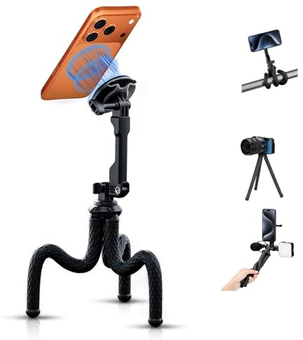 Kiorafoto Extended Magnetic Flexible Tripod Bendable Octopus Phone Stand | Adjustable Phone Tripod Stand for iPhone 17 16 15 14 Pro Max Android ZV-1 RX100 A6700, for Selfie Vlogging Video Recording