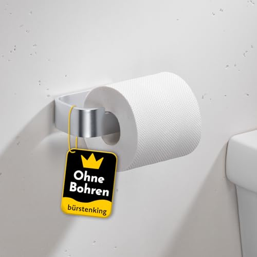 Bürstenking Toilettenpapierhalter ohne Bohren – moderner Klopapierhalter zum Kleben – Selbstklebende Toilettenpapierhalter – WC Rollenhalter mit 3M Kleber – gebürstetes Aluminium Silber – Rechts