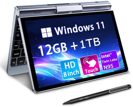 KOOTIGERS Ordinateur Portable Mini 8 2-en-1 Tactile, Win 11, N150 (3.6 GHz), 12 Go RAM 1 to SSD, Écran HD Rétroéclairé, Clavier Rétroéclairé, Wi-FI 6, USB-C, Ultra-Léger pour Travail/École/Maison