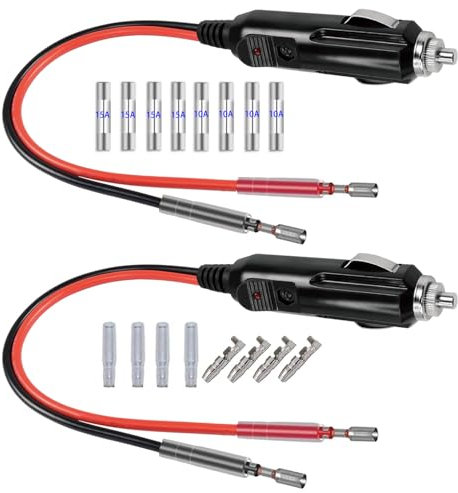 GTIWUNG 2 Piezas Cable Conector Macho para Mechero de Coche de 12V-24V, Cigarette Lighter Socket Encendedor de Cigarillo con Diferentes Longitudes de Cables Rojo y Negro
