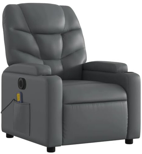 KOIECETA Massagesessel Sessel Elektrisch Relaxsessel mit Liegefunktion Vibrationsfunktion Fernsehsessel Liegesessel für Wohnzimmer Grau Kunstleder