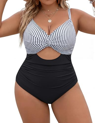Blooming Jelly Womens Plus Size Swimsuit One Piece Bathing Suits Maternity Swimsuit Swimsuits(4X-Large,Striped and Black)