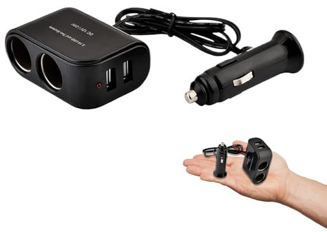 Cigarette Lighter Splitter 2 Sockets USB Car Charger Power Socket Adapter with 2 USB Ports 12V/24V Power Outlet Splitter Fast Charging Multi Double Twin Socket for Vehicle Devices Camera Dash Cam GPS