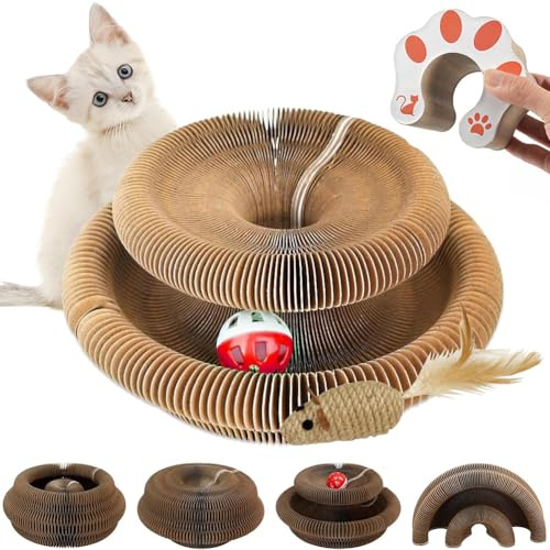 2-in-1 Magische Orgel Katzen Kratzbrett mit Glöckchen, Zusammenklappbares Interaktives Katzenspielzeug, Pappe Cat Scratcher Cardboard, Selbstbeschäftigung Magic Board, Durable Recyclable katzenzubehör