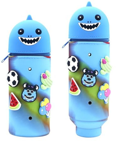 DEZP 1 Stück Kawaii Pencil Case 2 In 1 Soft Silicone Federmäppchen 18.5 * 6.5Cm, Multifunktions Tiere Theme Pen Holder Zipper Colored Pencils Marker, stifte mäppchen Für Legami Pens(HaiHai，J)