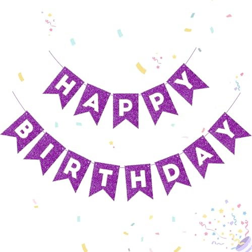 Purple Shine Happy Birthday Bunting, Kraft Paper Banner Flag for Boy Girl Adult Birthday Party Decoration