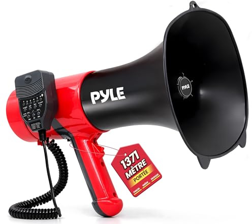 Pyle Megafono Portatile Bluetooth 100 Watt, 1370 m, Megafono con Sirena e Cambio Voce, Controlli Regolabili, Ideale per Sport, Sicurezza, Calcio, Basket, Baseball, Polizia