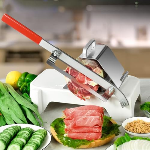 Trancheuse à viande manuelle, trancheuse à pain en acier inoxydable avec bouton d'épaisseur réglable, couvercle de viande barbelée, livraison automatique de viande, pour viande congelée, fromage, pain