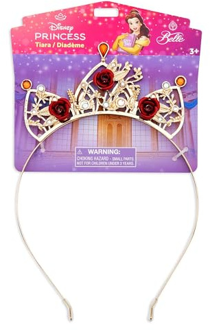Disney Store Official, La Bella y la Bestia, Bella tiara infantil, accesorio para disfraz con acabado dorado, rosas rojas y diamantes de estrás