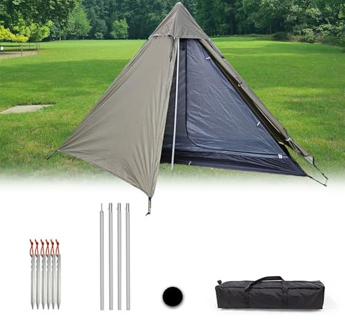 Campingzelt 1 Personen, Wanderzelt, Pyramidenzelt Solozelt Ultraleichtes Tipi-Zelt Outdoor Camping Tragbares Einzelzelt Wasserdicht Wandern Rucksackreisen Trekking