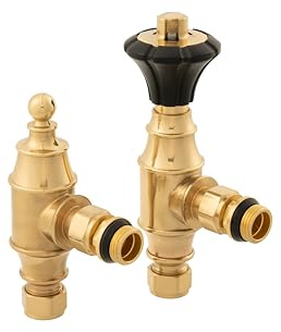 Arroll UK-29 Thermosthatic Radiator Valve and lockshield - Antique Brass Finish with Black Head (Antique Brass)
