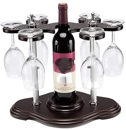 Porte-Bouteilles de vin, Support à vin, 6 Crochets, présentoir en Bois If, Support pour Tasses à vin, Verres à Pied, décoration de Bar, Rangement de vin (Taille : 38 x 27 x 33 cm)