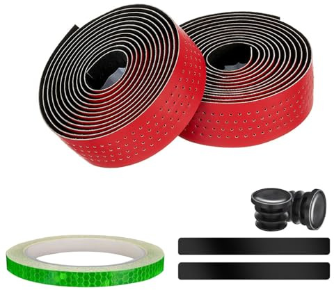 KEGECOL 2 Stück Fahrrad Lenkerband 210 x 3 cm 3mm Dicke PU Leder EVA Selbstklebende Lenker Band mit Abklebeband und Lenkerstopfen, Rutschfest Griffband für Mountainbike Rennrad