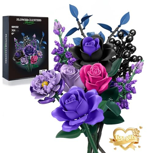 MITIZBLOX Flowers Bouquet Building Set, Artificial Rose Flower Botanical Collection Building Kit Toys Gothic Home Decor Gifts for Valentine Day, Mother's Day, Toys for Girls Women Aldult Kids 6+