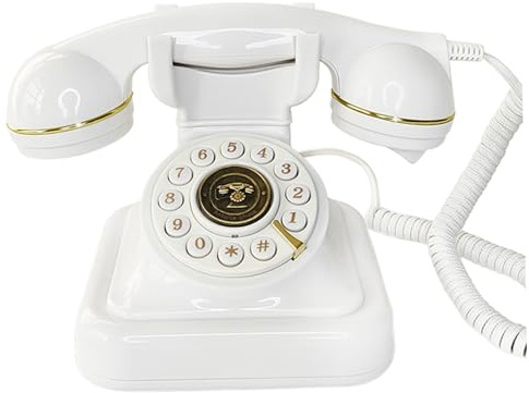 Telefono fisso telefono vintage e minimalista in metallo bianco e addominali con 9 ricevitore telefonico per casa, ufficio, sostegno fotografico, rete fissa, rotante