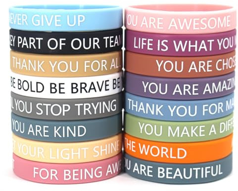 KEWUF 16 Piezas Pulseras Motivacionales, Pulseras de Silicona Coloridas, Frases Motivadoras, Pulsera de Inspiración, Pulseras con Frases Inspiradoras para Niños y Adultos