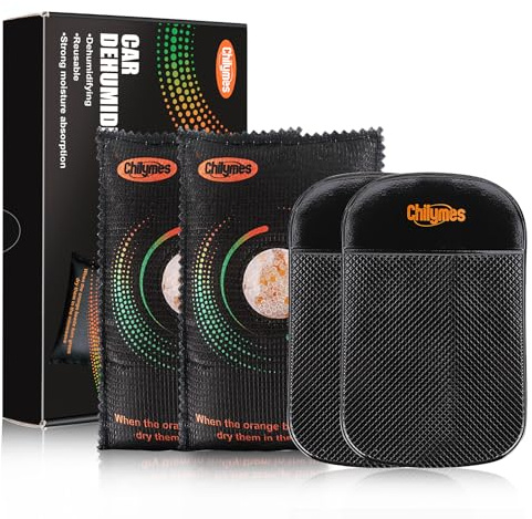 Deumidificatrice per Auto,2×300g Sacca Deumidificante Auto con Indicatore Visivo - Include base antiscivolo. Gel di silice riutilizzabile per auto, guardaroba, cassetti e casa