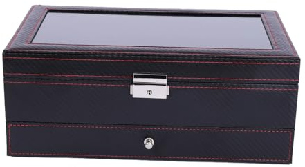 WAJJWI Scatola for orologi da uomo Scatola for occhiali da sole Vetrina for esposizione Organizzatore for gioielli da uomo 6 Porta orologi 3 Slot for occhiali Cassetto for anelli per Occhiali