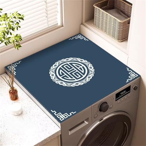 Highdi Housse de Protection pour Machine à Laver Top, Nouveau Style Chinois Coussin de Machine à Laver Antidérapant, Tapis de Protection pour Dessus Sèche-Linge Buanderie (Bleu 4,30x40cm)