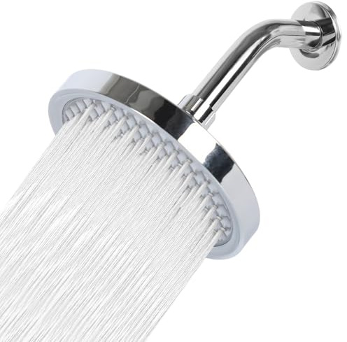 Inscrip Alcachofa de ducha de lluvia con brazo de ducha, ducha de alta presión de 6 pulgadas, ahorro de agua, cabezal de ducha de lluvia con boquilla antical, cabezal de ducha redondo ajustable 360°