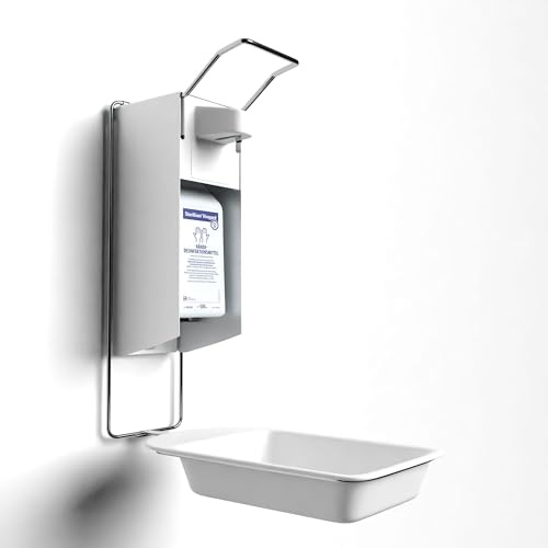 Horn Medical Desinfektionsmittel-Wandspender aus hochwertigem Aluminium mit Sterillium Virugard Händedesinfektionsmittel 500ml (Set mit Abtropfschale)