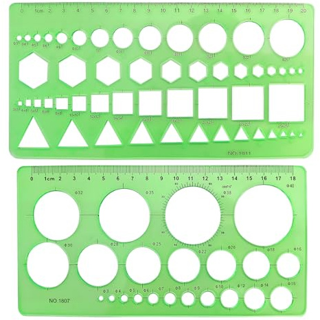 Ruvan 2 Stück Kreisschablone Geometrische Schablonen, Kunststoff, Technisches Zeichnen Schablone, Lineale Zum Zeichnen Messen Entwerfen, Für Schule, Entwerfen Büro, Gebäude (Grün)