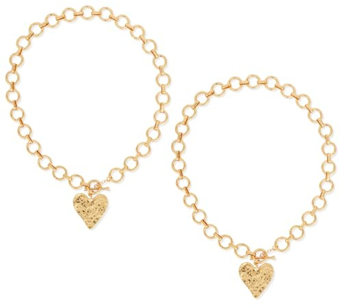 Mikovivi 2pcs Collier Cœur Or Épais, Deux Colliers Épais en Or Martelé en Forme de Cœur Parfaits pour Offrir des Bijoux Fantaisie