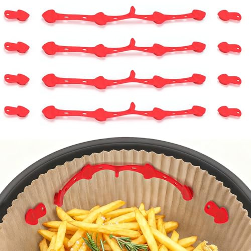 Cozary 12Pcs Boucle Magnétique en Silicone pour Friteuse à Air, Aimant Fixe, Réutilisable, Empêche les Brûlures, pour Doublures en Papier Sulfurisé, Résistante à la Chaleur, Rouge, Petits Poissons
